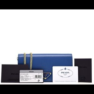 prada bandoliera small crossbody blue bag